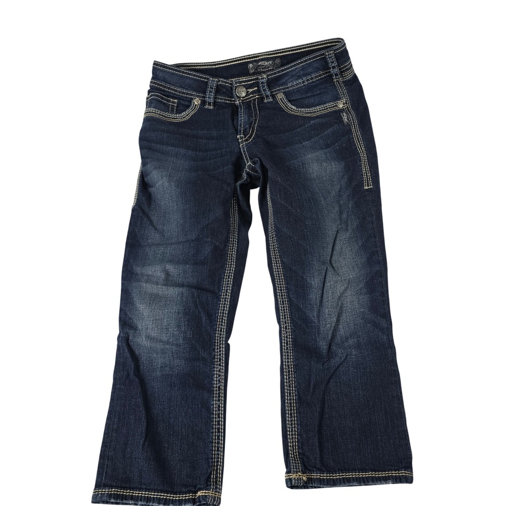 Silver Jeans Co Suki Surplus Capri Dark‎ Wash Contrast Stitch Denim W28 L21